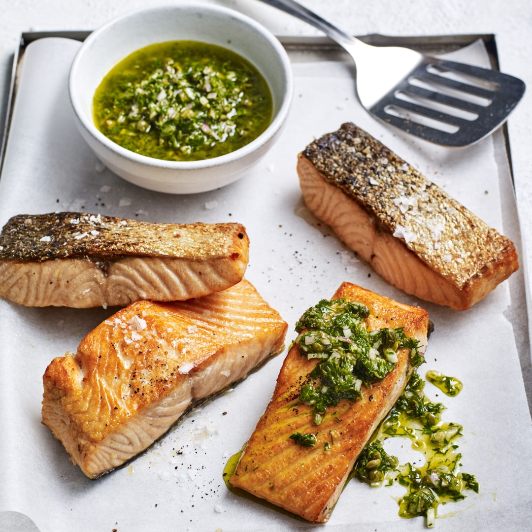 Air fryer salmon with salsa verde