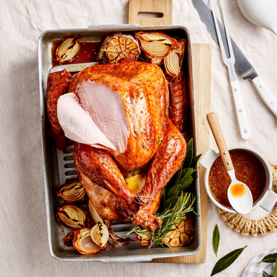 Citrus brined turkey with herb butter & gravy