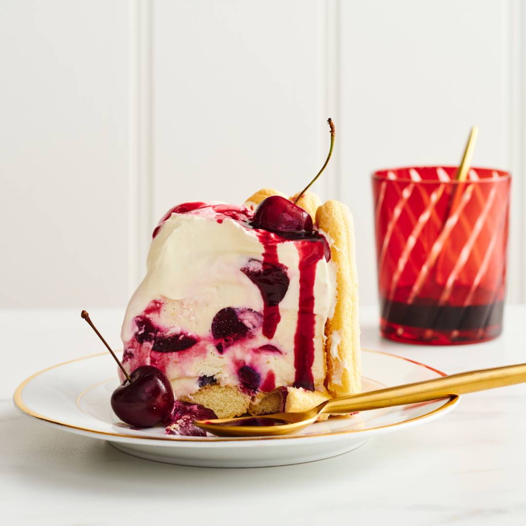 Cherry ripple frozen cheesecake