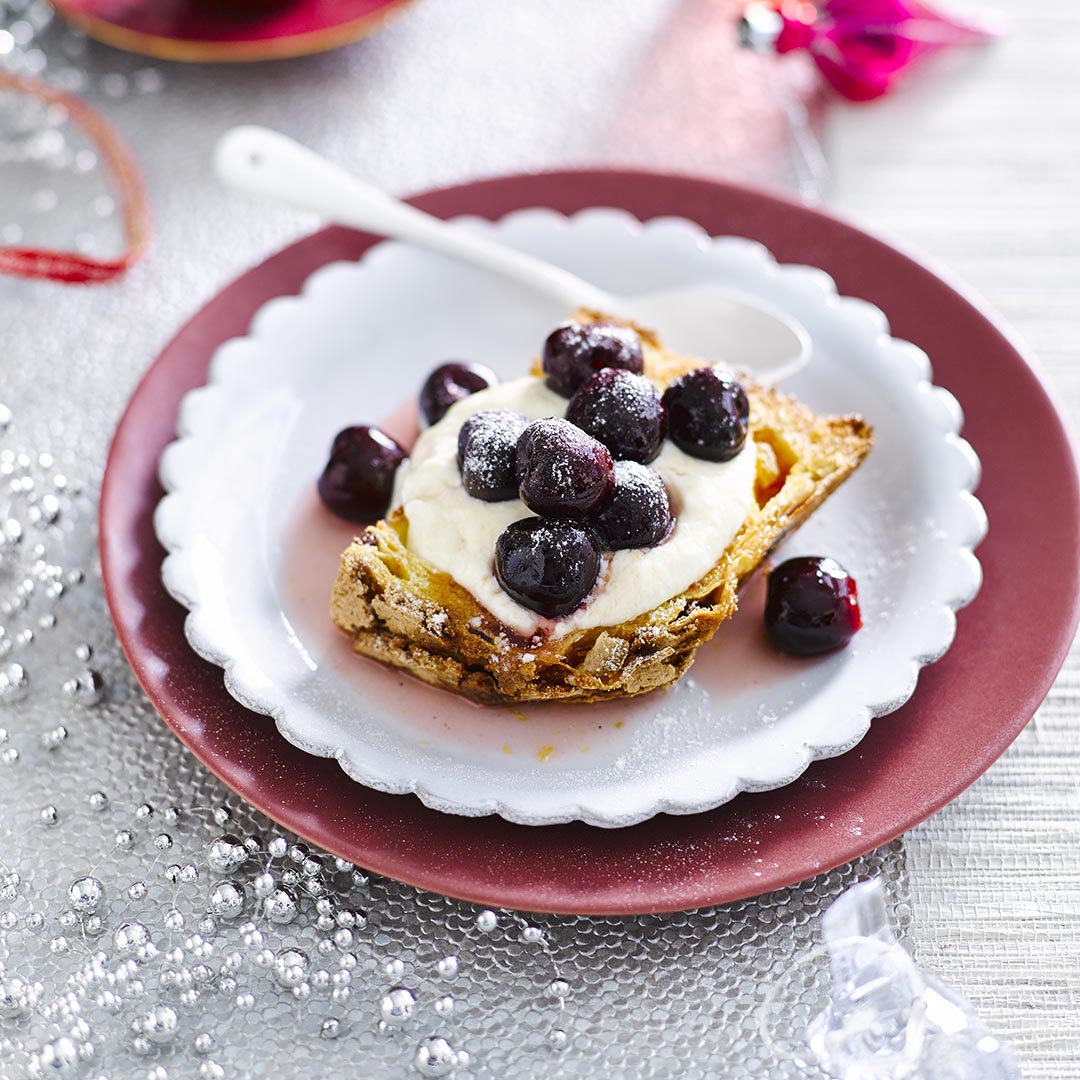 Cherry compote with panettone and sweet ricotta