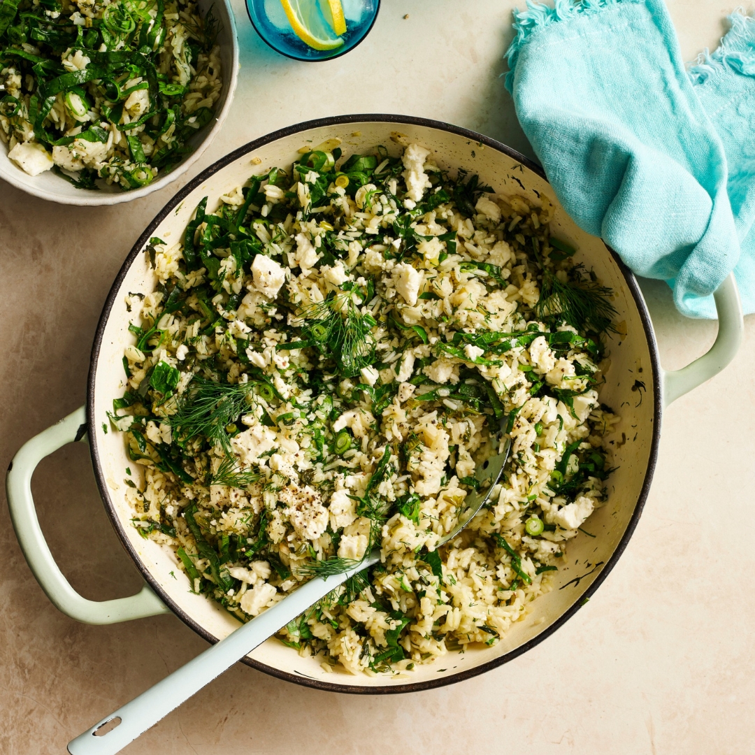 Lemony spinach & dill Greek rice with fetta