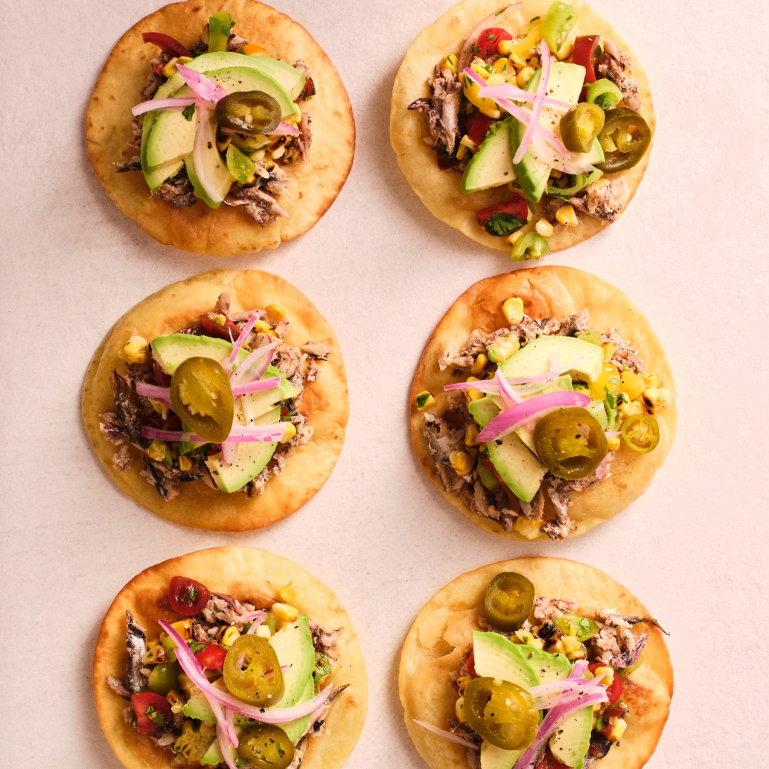 Tinned sardines & tomatoes on crispy tortillas