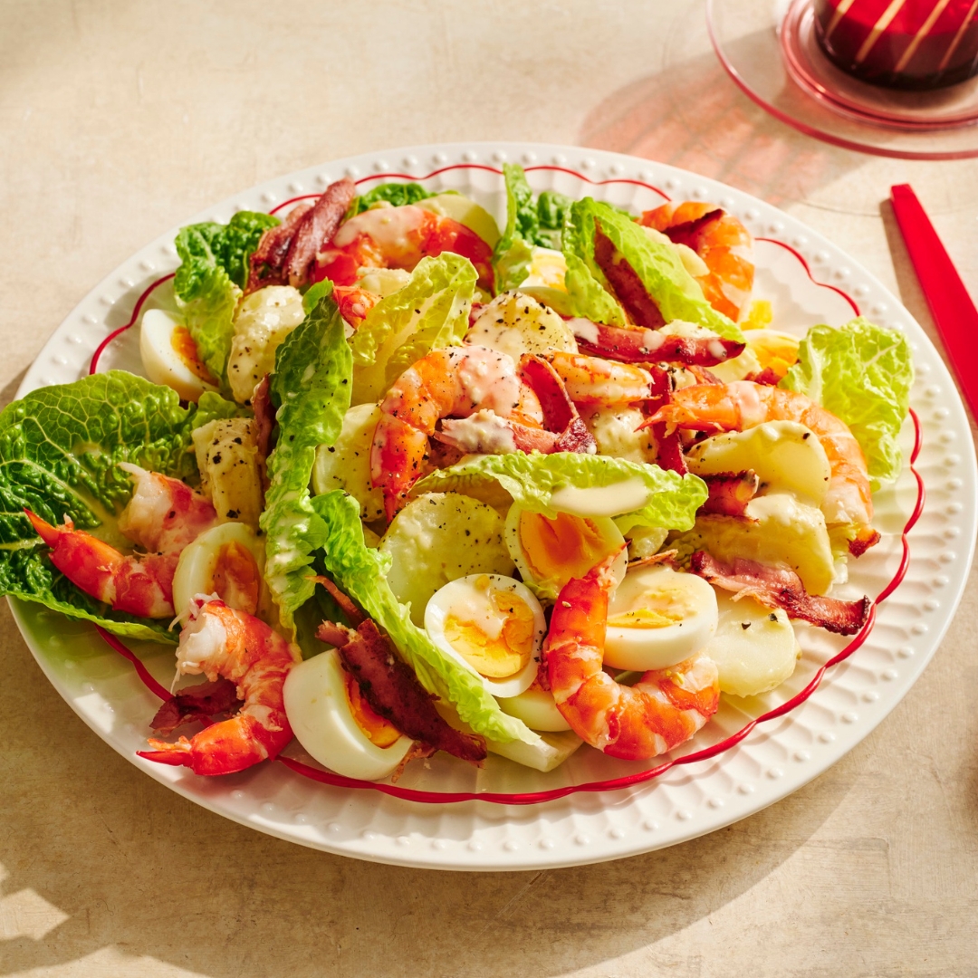 Potato & prawn Caesar salad