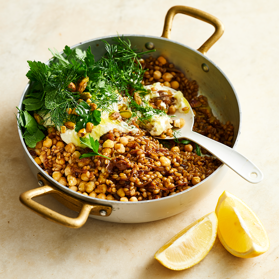 Chickpea & freekeh pilaf with herb salad